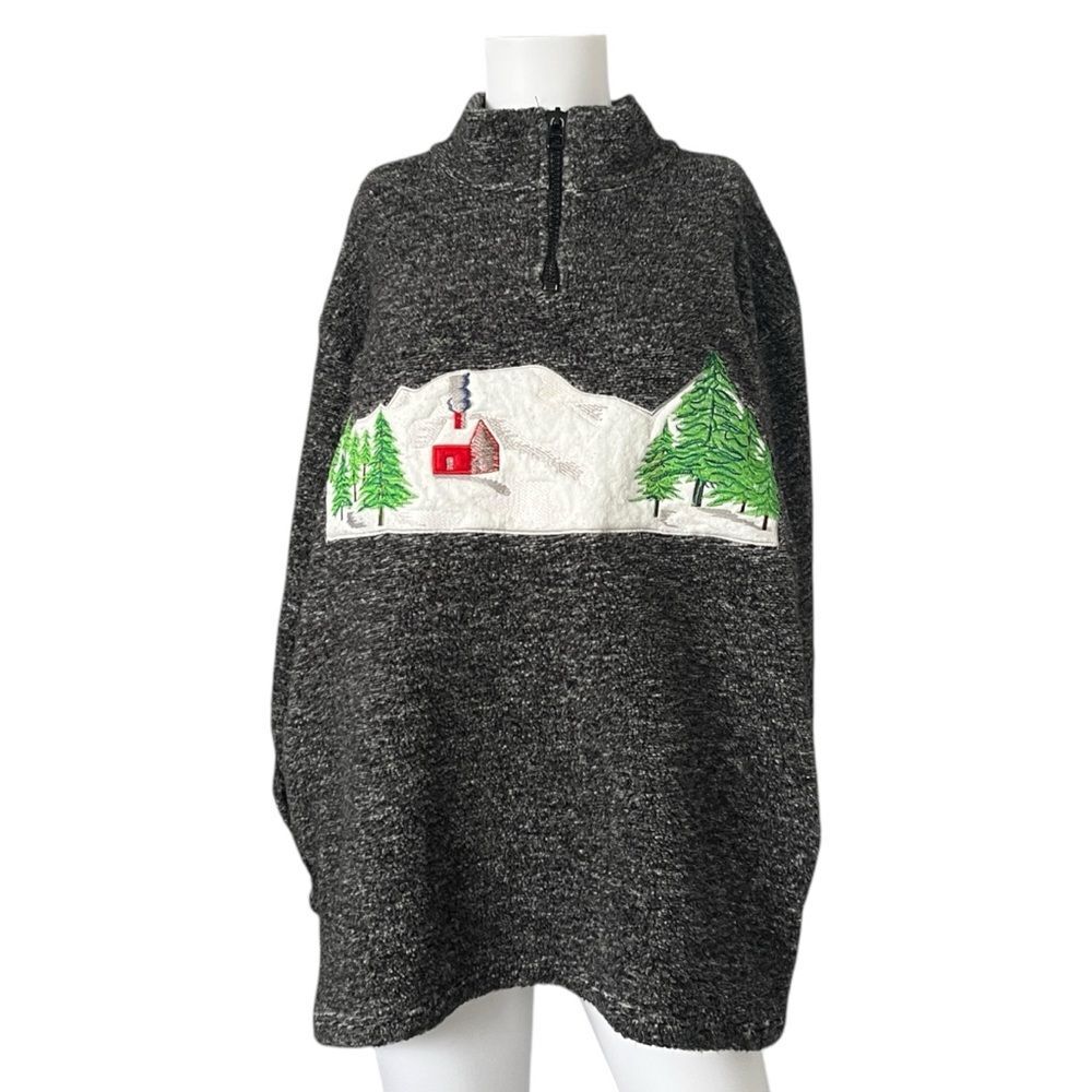 Vintage Active Elements Winter Scene Sweater Pullover Comfy 1/4 Zip Size XL